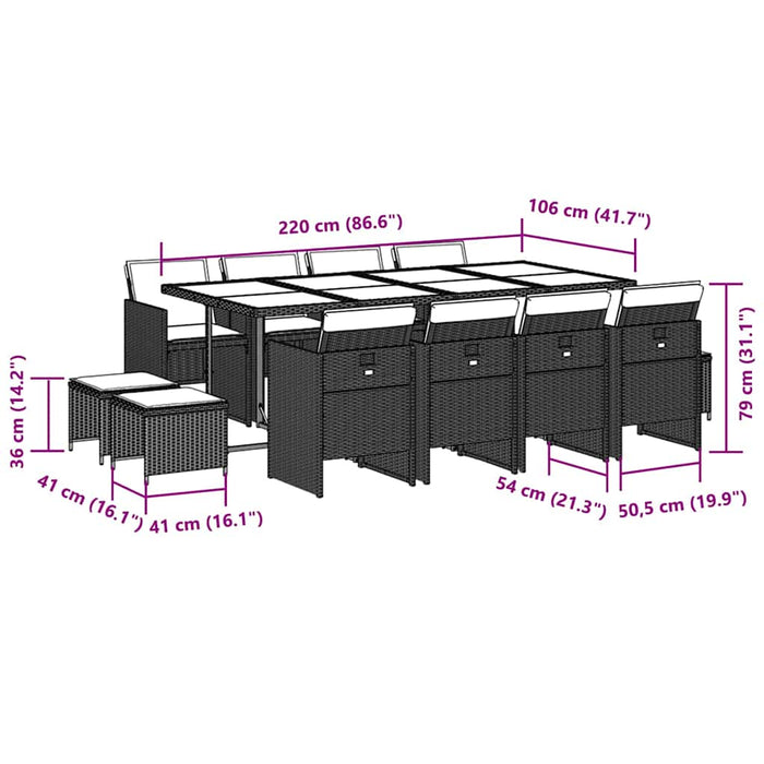 Set mobilier de grădină cu perne, 13 piese, negru, poliratan - WALTI WALTI