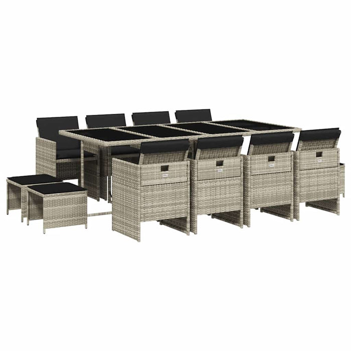 Set mobilier de grădină cu perne 13 piese gri deschis poliratan - WALTI WALTI