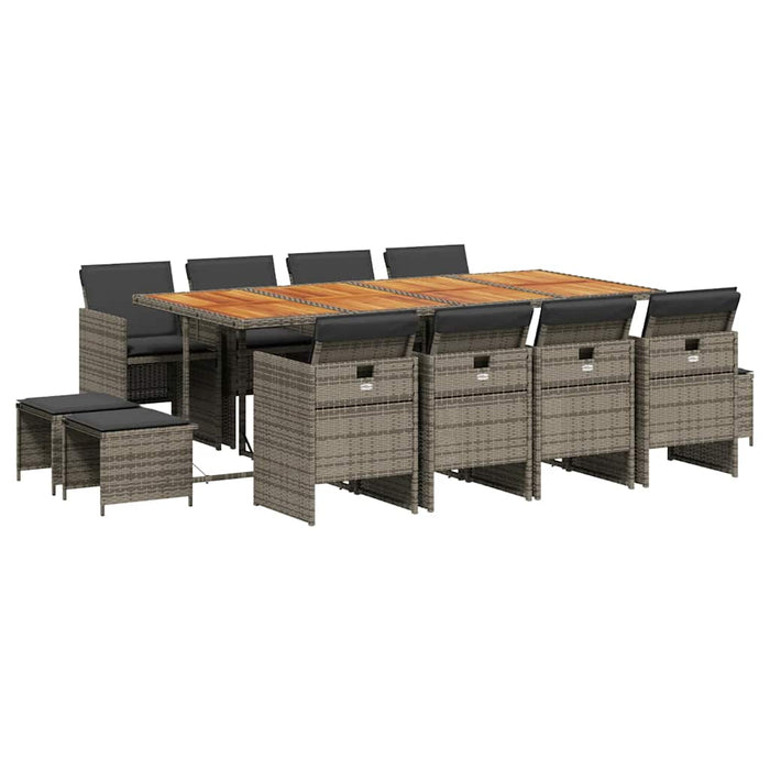 Set mobilier de grădină cu perne, 13 piese, gri, poliratan - WALTI WALTI