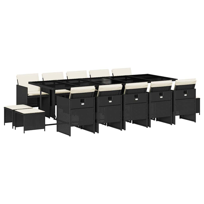 Set mobilier de grădină cu perne, 15 piese, negru, poliratan - WALTI WALTI