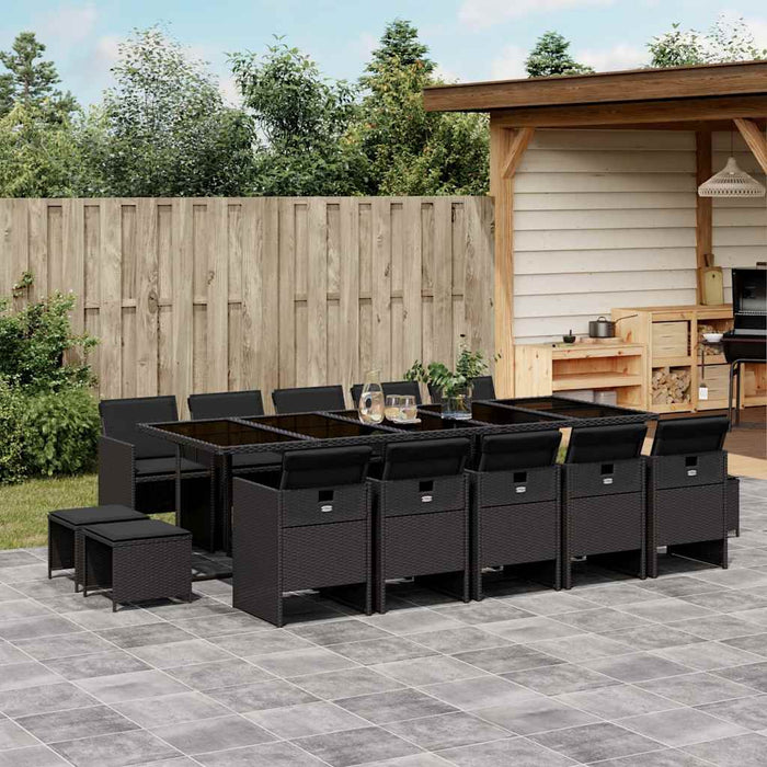 Set mobilier de grădină cu perne, 15 piese, negru, poliratan - WALTI WALTI