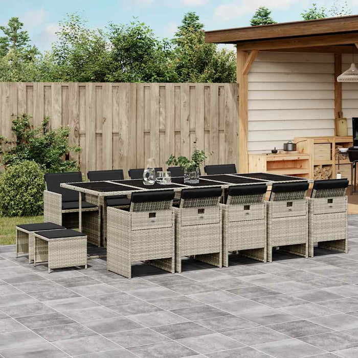 Set mobilier de grădină cu perne 15 piese gri deschis poliratan - WALTI WALTI