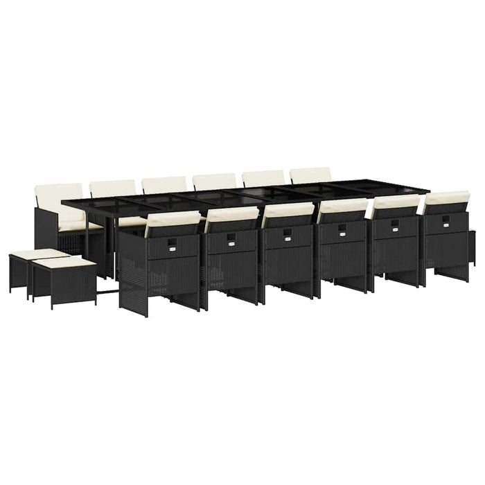 Set mobilier de grădină cu perne, 17 piese, negru, poliratan - WALTI WALTI