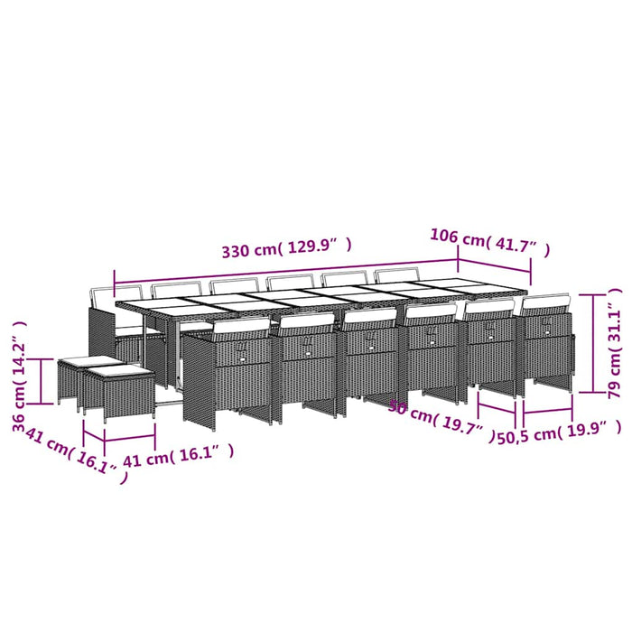 Set mobilier de grădină cu perne, 17 piese, negru, poliratan - WALTI WALTI
