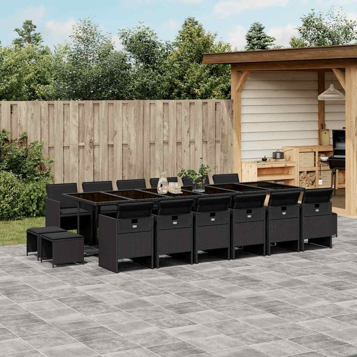 Set mobilier de grădină cu perne, 17 piese, negru, poliratan - WALTI WALTI