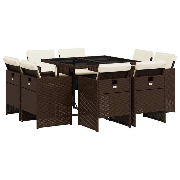 Set mobilier de grădină cu perne, 9 piese, maro, poliratan WALTI