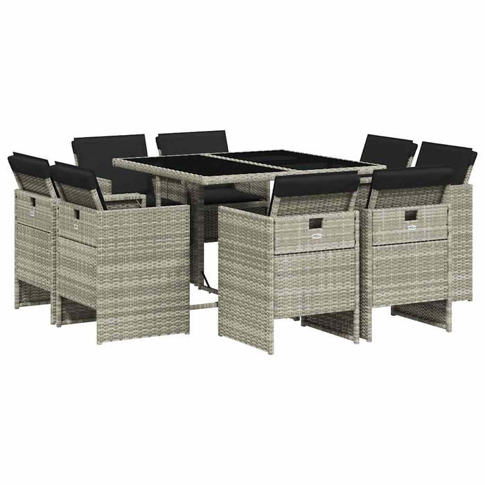 Set mobilier grădină cu perne, 9 piese, gri deschis, poliratan - WALTI WALTI