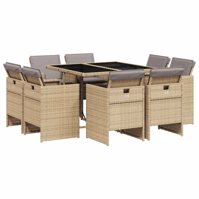 Set de masă pentru grădină, 9 piese, cu perne, bej, poliratan - WALTI WALTI