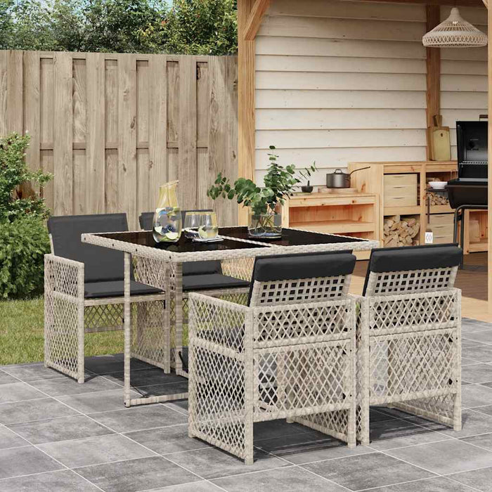 Set mobilier de grădină cu perne, 5 piese gri deschis poliratan - WALTI WALTI