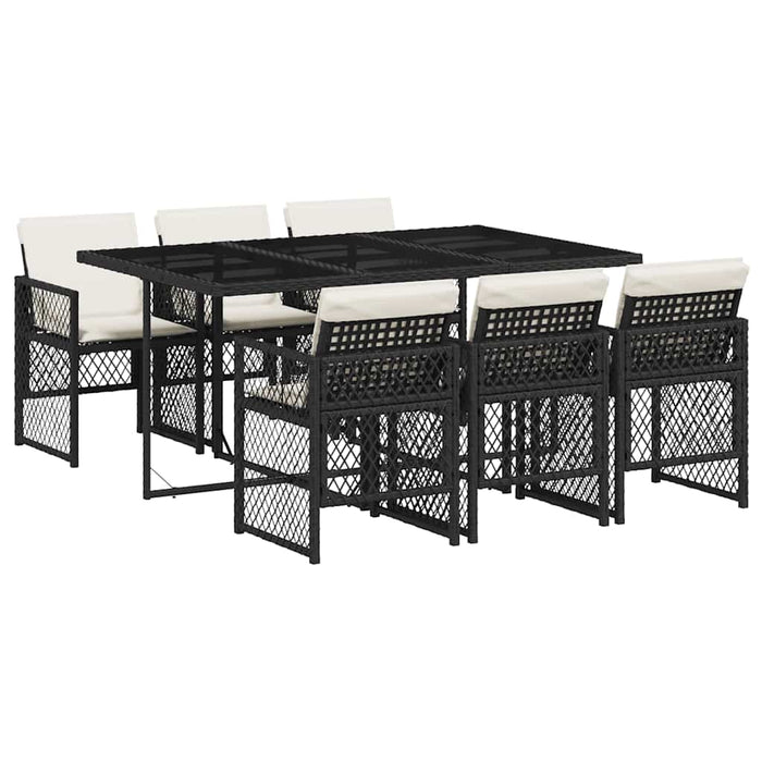Set mobilier de grădină cu perne, 7 piese, negru, poliratan - WALTI WALTI