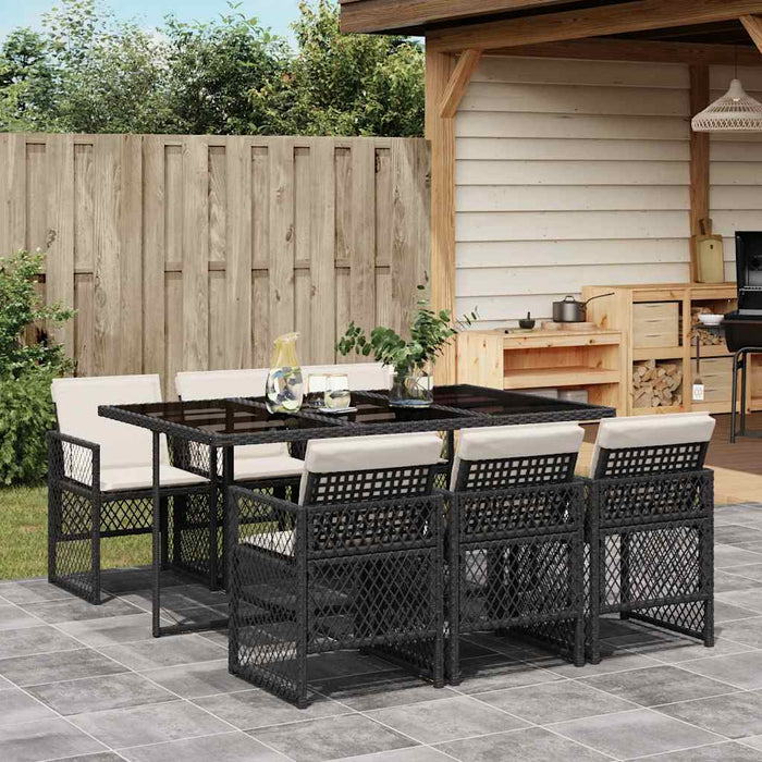 Set mobilier de grădină cu perne, 7 piese, negru, poliratan - WALTI WALTI