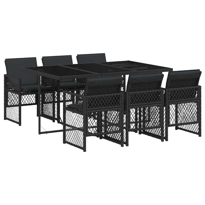 Set mobilier de grădină cu perne, 7 piese, negru, poliratan WALTI