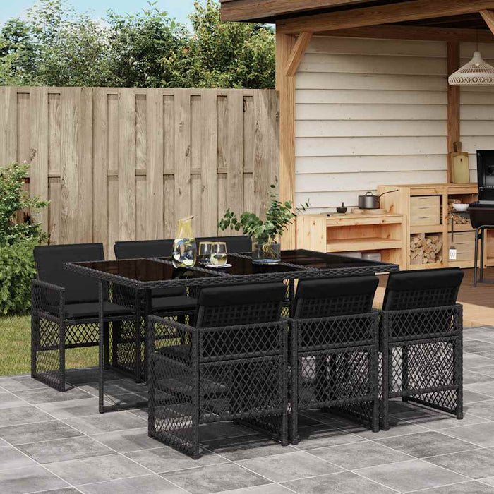 Set mobilier de grădină cu perne, 7 piese, negru, poliratan WALTI