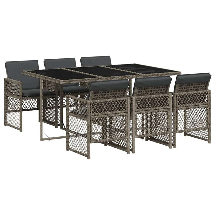 Set mobilier de grădină cu perne, 7 piese, gri, poliratan WALTI