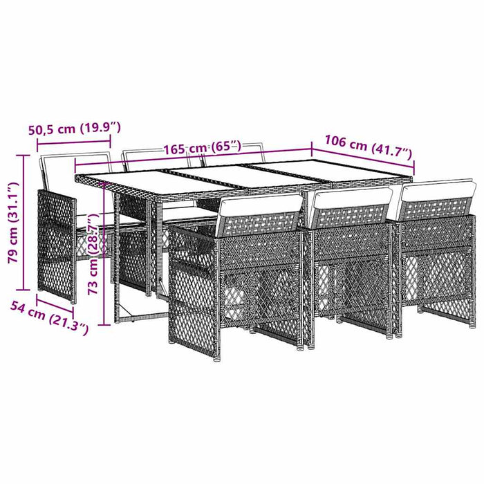 Set mobilier de grădină cu perne, 7 piese, gri, poliratan WALTI