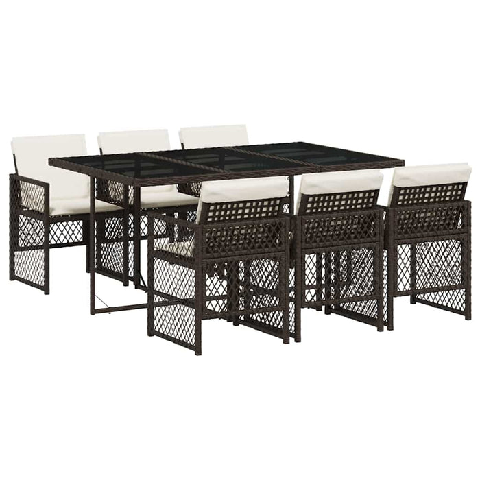 Set mobilier de grădină cu perne, 7 piese, maro, poliratan WALTI