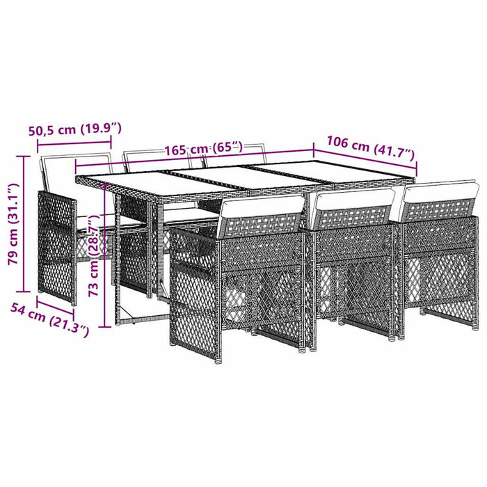 Set mobilier de grădină cu perne, 7 piese, maro, poliratan WALTI
