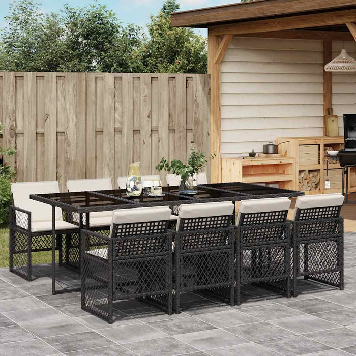 Set mobilier de grădină cu perne, 9 piese, negru, poliratan - WALTI WALTI