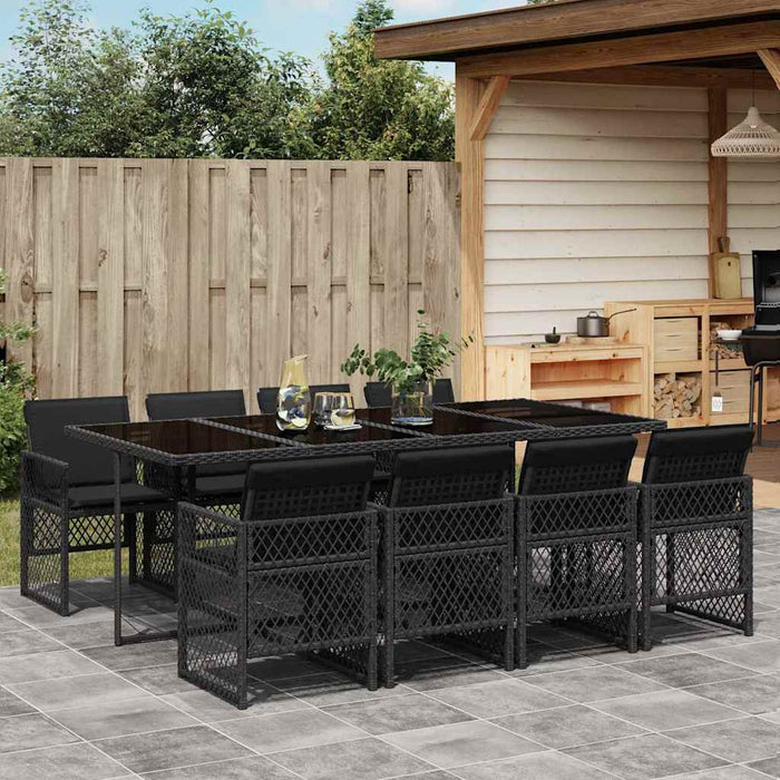 Set mobilier de grădină cu perne, 9 piese, negru, poliratan - WALTI WALTI