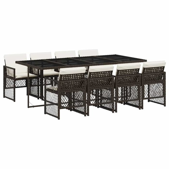 Set mobilier de grădină cu perne, 9 piese, maro, poliratan WALTI