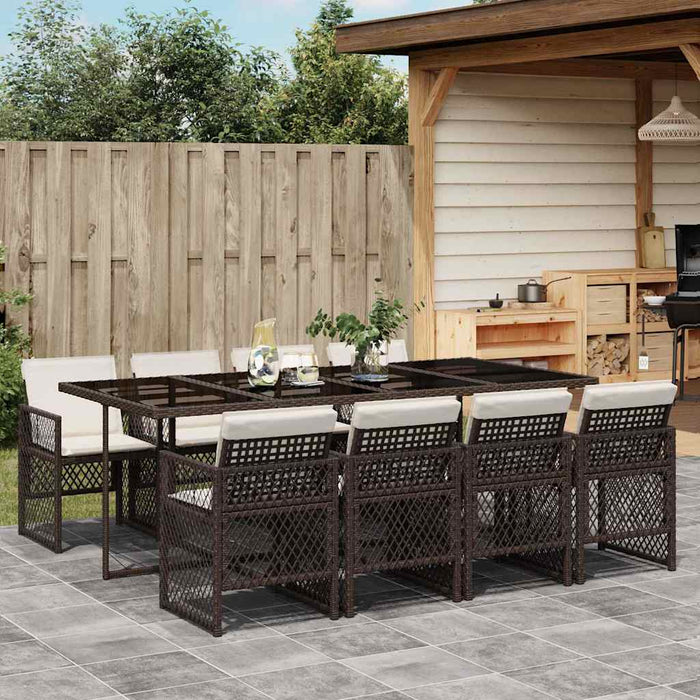 Set mobilier de grădină cu perne, 9 piese, maro, poliratan WALTI