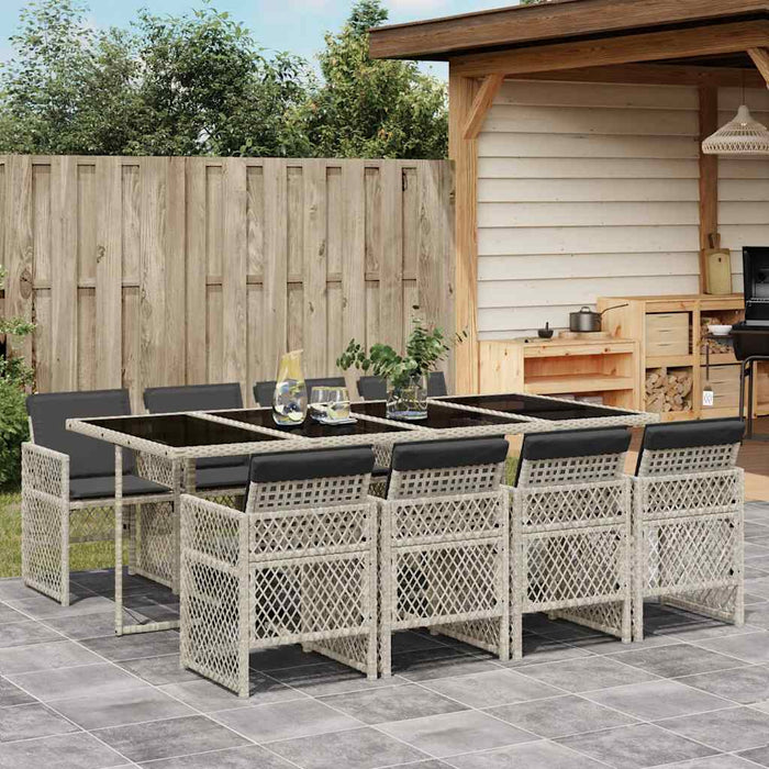 Set mobilier grădină cu perne, 9 piese, gri deschis, poliratan - WALTI WALTI