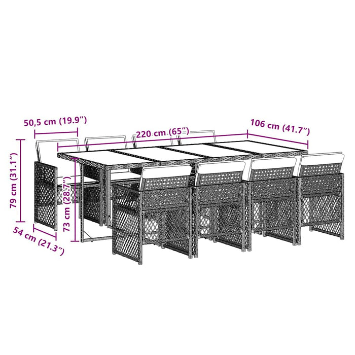 Set mobilier grădină cu perne, 9 piese, gri, poliratan - WALTI WALTI