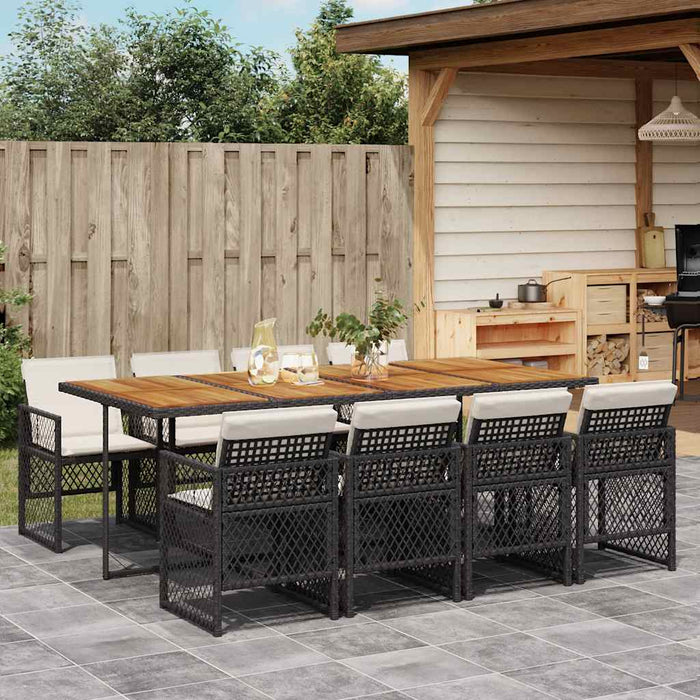 Set mobilier de grădină cu perne, 9 piese, negru, poliratan - WALTI WALTI