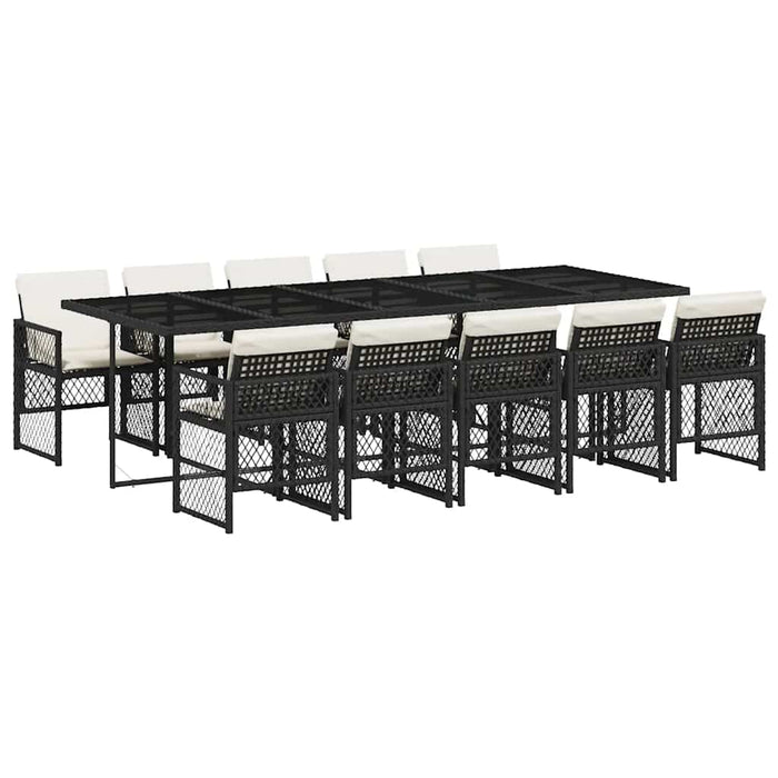 Set mobilier de exterior cu perne, 11 piese, negru, poliratan - WALTI WALTI