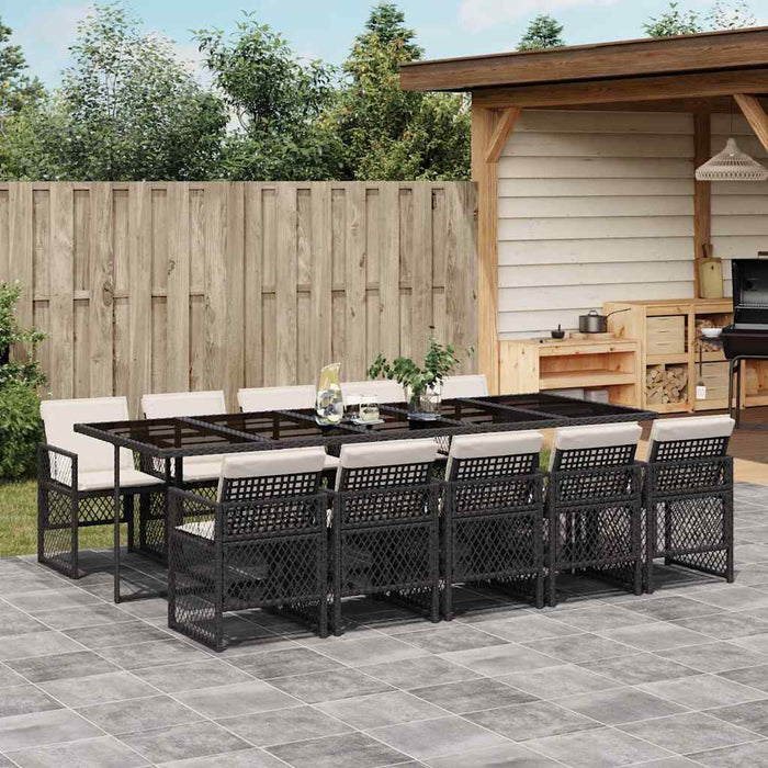 Set mobilier de exterior cu perne, 11 piese, negru, poliratan - WALTI WALTI