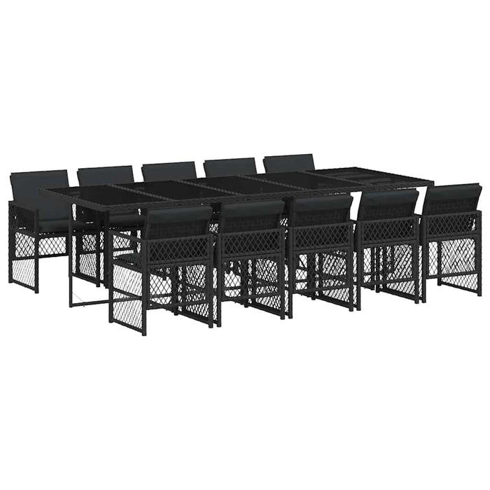 Set mobilier de exterior cu perne, 11 piese, negru, poliratan - WALTI WALTI