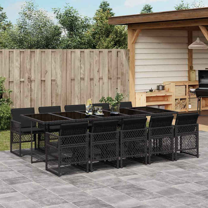Set mobilier de exterior cu perne, 11 piese, negru, poliratan - WALTI WALTI