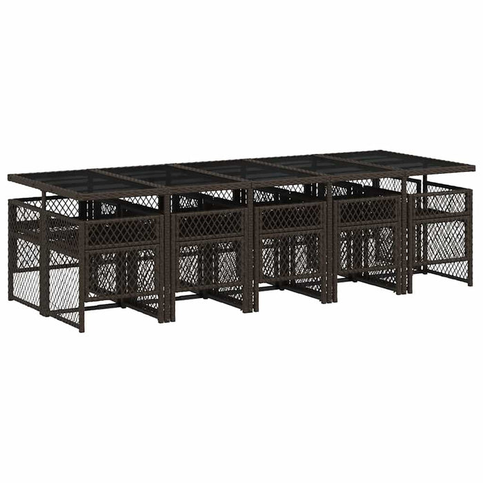 Set mobilier de grădină cu perne, 11 piese, maro, poliratan WALTI