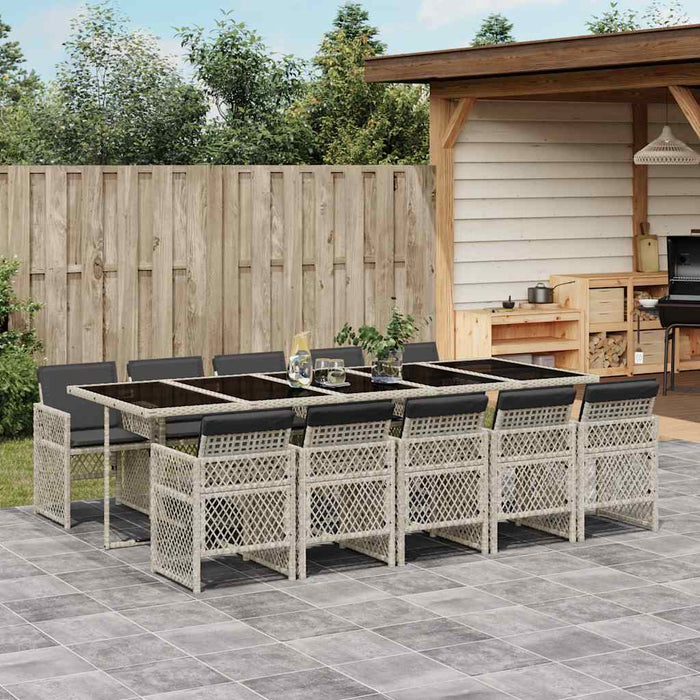 Set mobilier de grădină cu perne 11 piese gri deschis poliratan - WALTI WALTI