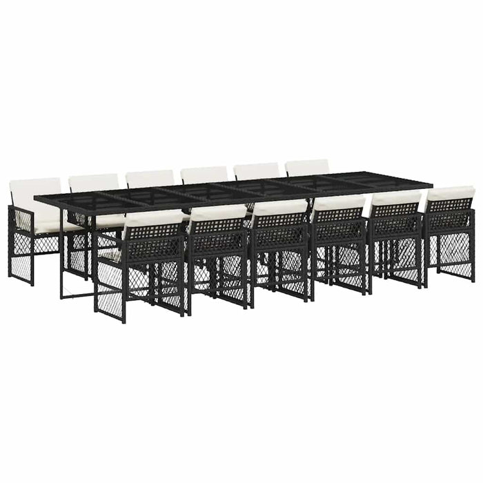 Set mobilier de grădină cu perne, 13 piese, negru, poliratan - WALTI WALTI