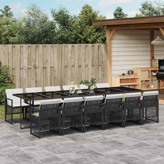 Set mobilier de grădină cu perne, 13 piese, negru, poliratan - WALTI WALTI