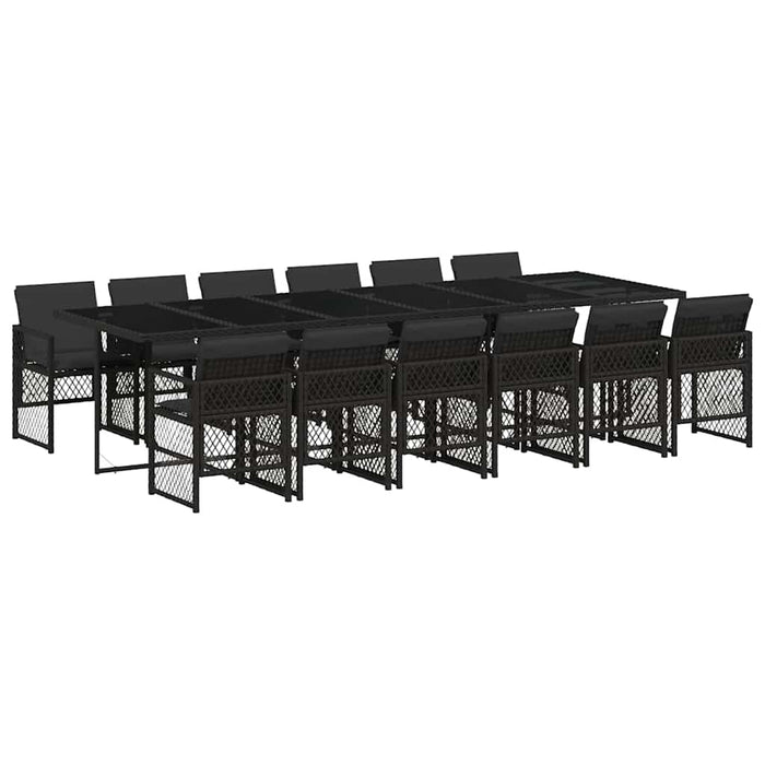 Set mobilier de grădină cu perne, 13 piese, negru, poliratan WALTI