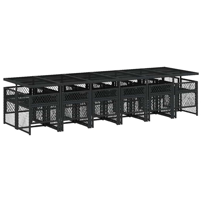 Set mobilier de grădină cu perne, 13 piese, negru, poliratan WALTI