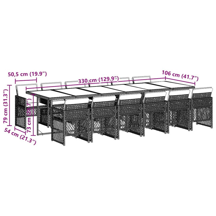 Set mobilier de grădină cu perne, 13 piese, negru, poliratan WALTI