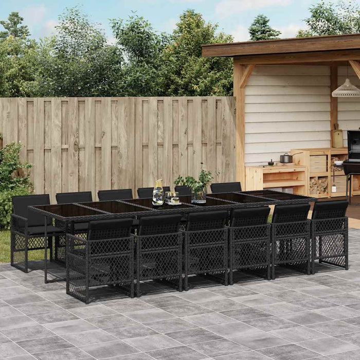 Set mobilier de grădină cu perne, 13 piese, negru, poliratan WALTI