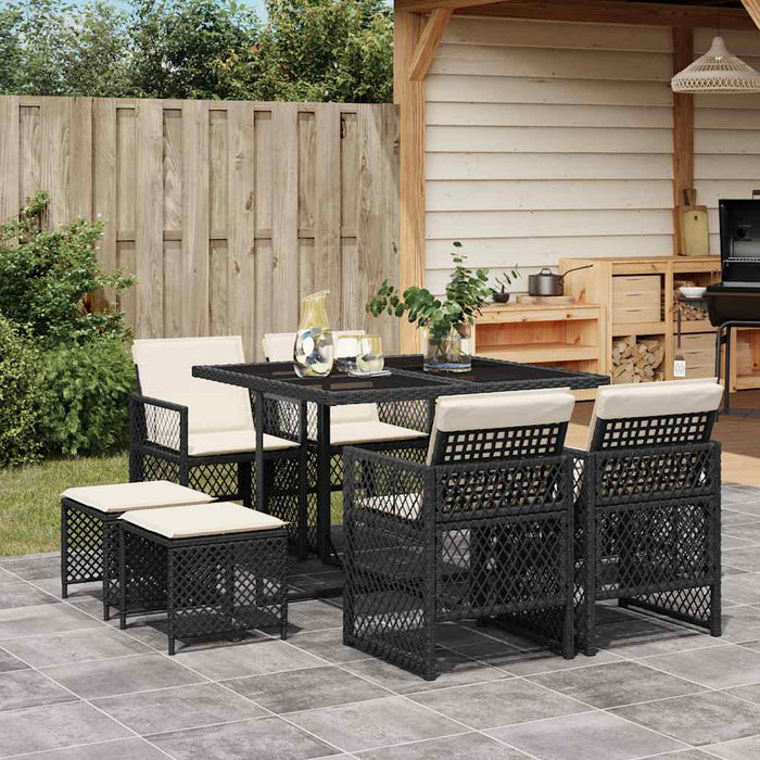 Set mobilier de grădină cu perne, 9 piese, negru, poliratan WALTI