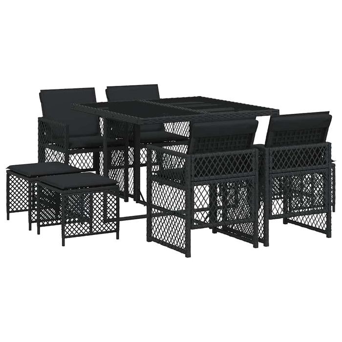 Set mobilier de grădină cu perne, 9 piese, negru, poliratan - WALTI WALTI
