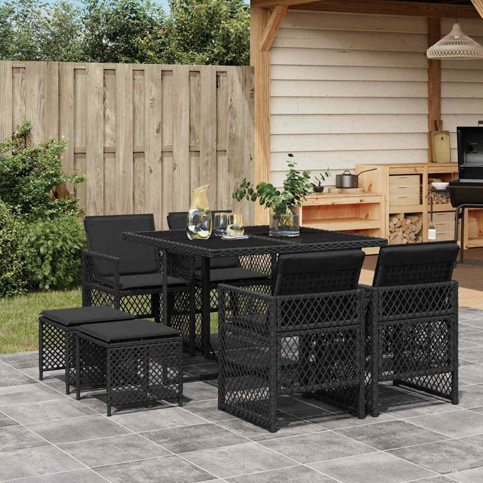Set mobilier de grădină cu perne, 9 piese, negru, poliratan - WALTI WALTI