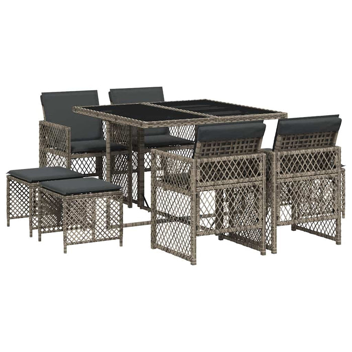 Set mobilier grădină cu perne, 9 piese, gri, poliratan WALTI