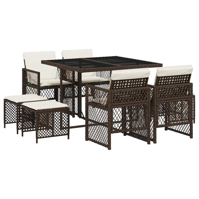 Set mobilier de grădină cu perne, 9 piese, maro, poliratan WALTI