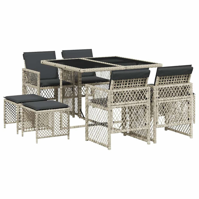 Set mobilier grădină cu perne, 9 piese, gri deschis, poliratan WALTI