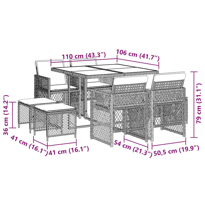 Set mobilier grădină cu perne, 9 piese, gri deschis, poliratan WALTI