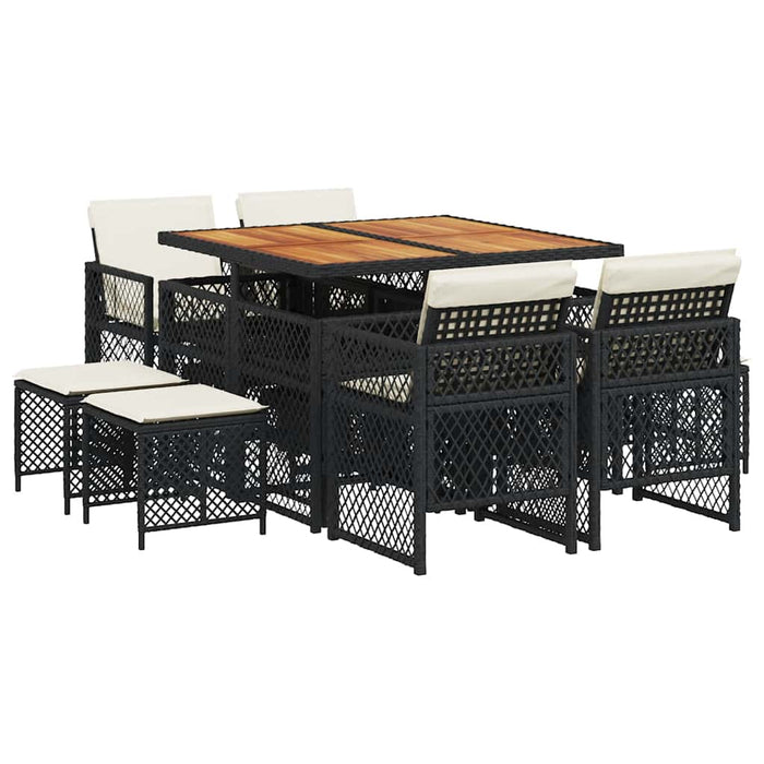 Set mobilier de grădină cu perne, 9 piese, negru, poliratan - WALTI WALTI