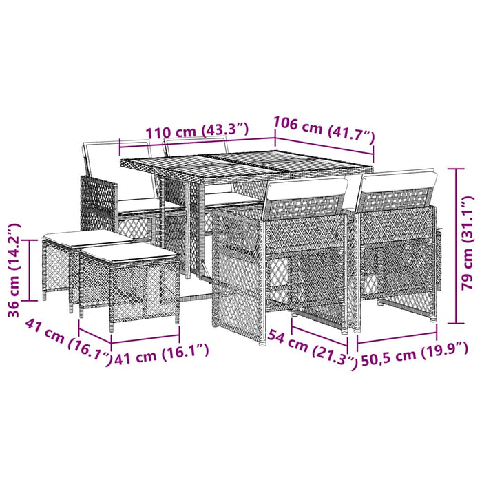 Set mobilier de grădină cu perne, 9 piese, negru, poliratan - WALTI WALTI