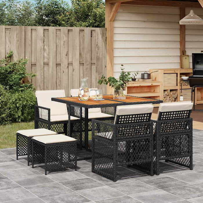 Set mobilier de grădină cu perne, 9 piese, negru, poliratan - WALTI WALTI